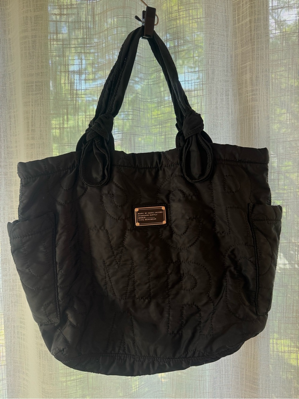 Marc Jacobs Black Quilted Tote with Side Pockets